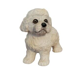 Vintage 1985 Purebred Pets By Kathy Wise Bichon Puppy Figurine with Glass Eyes